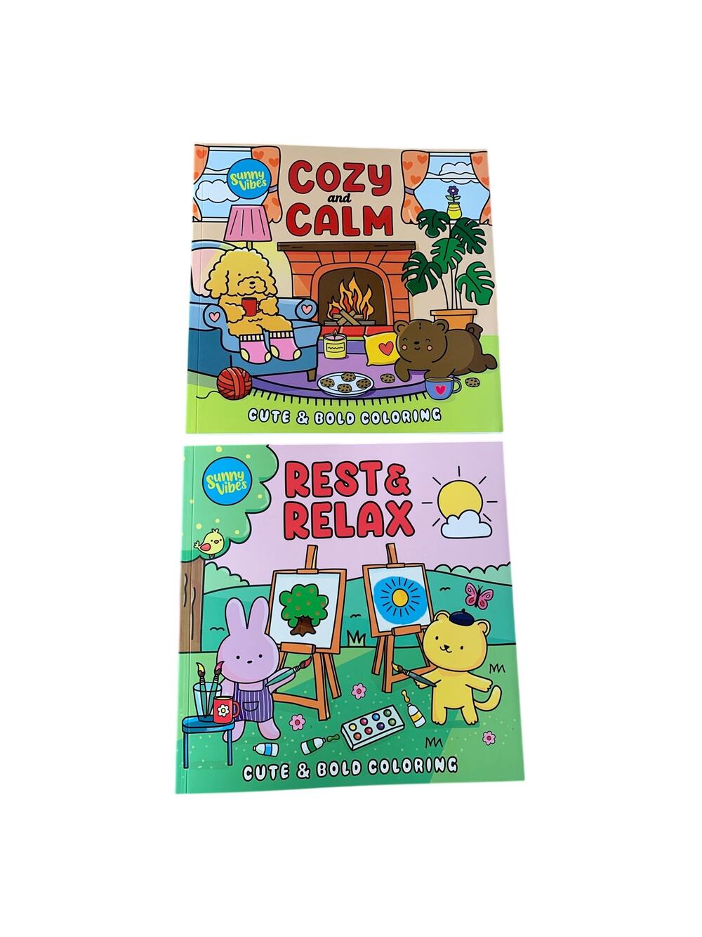 Sunny Vibes Coloring Books Set of 2 Rest & Relax Cozy & Calm 2025 Cute Bold